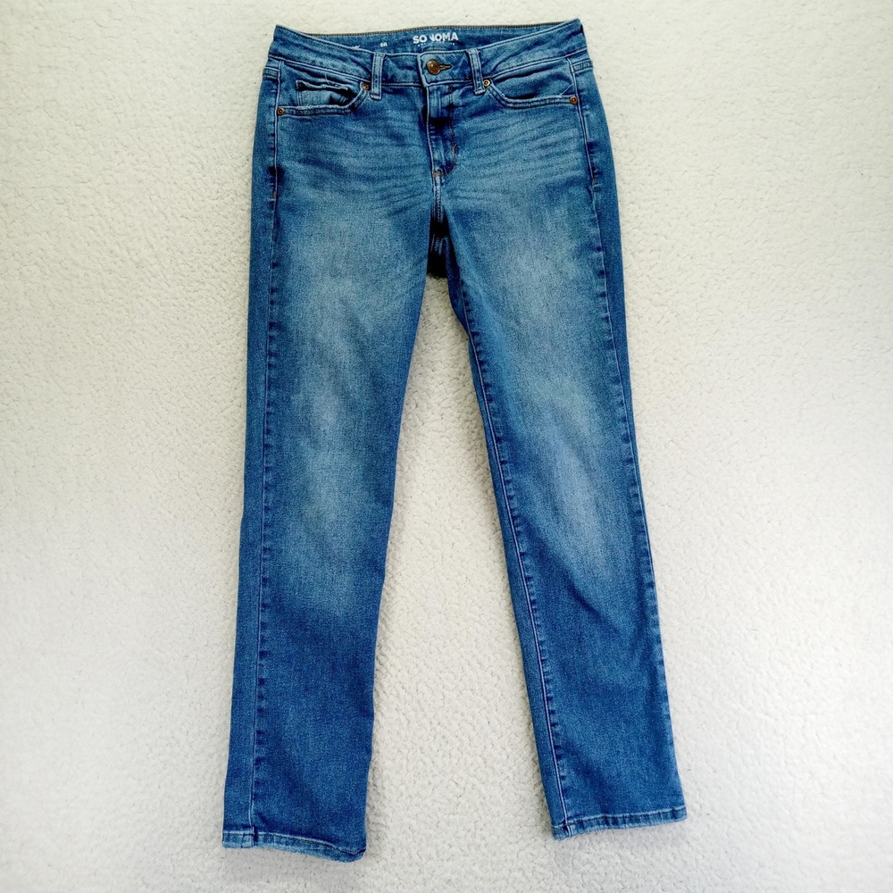 Sonoma Goods For Life Womens Straight Leg Medium Wash Blue Jeans Size 6R Stretch
